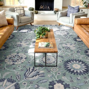 Green 5 ft. x 7 ft. Flat-Weave Kings Court Charlotte Transitional Floral Area Rug