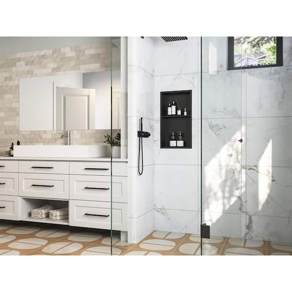 Shampoo Soap Niche 14 in. W x 25 in. H x 4 in. D Stainless Steel Shower Niche Double Shelf in Matte Black