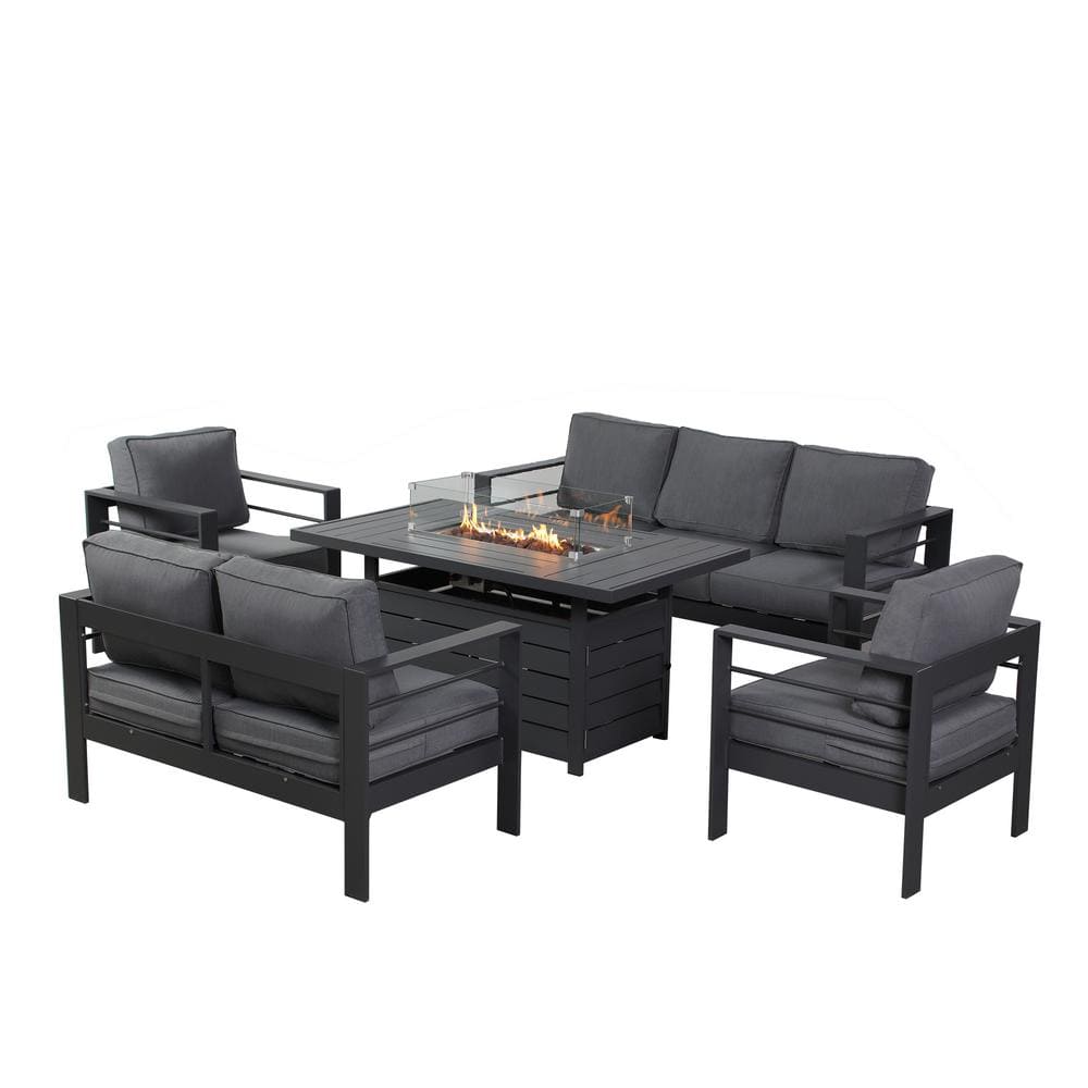 5-Piece Aluminum Patio Propane Firepit Conversation Set, Gray Cushion price history on PriceWatchPro