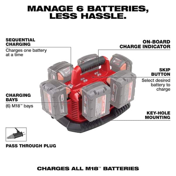 Milwaukee - M18 18-Volt Lithium-Ion 6-Port Sequential Battery Charger