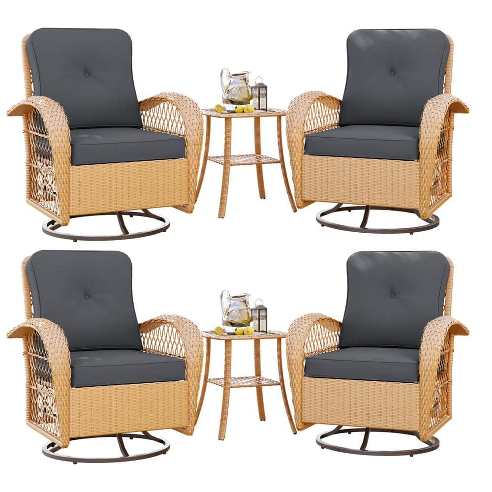 Round Wicker Rocker UPHA 6-Piece 360° Round Back Wicker Outdoor Rocking Chair Set with Dark ...