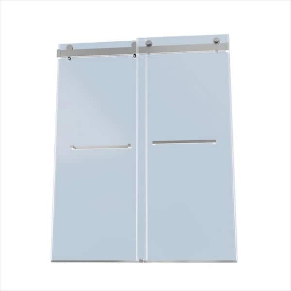 72 in. W x 76 in. H Double Sliding Frameless Shower Door in Brushed Nickel with Smooth Sliding and 3/8 in. Clear Glass