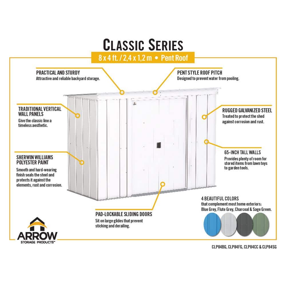 8 ft. x 4 ft. Charcoal Galvanized Steel Storage Shed
