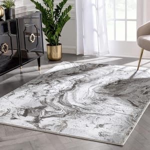 Fairmont Ralph Retro Geometric Waves Grey 7 ft. 10 in. x 9 ft. 10 in. Glam Area Rug