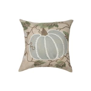 14 in. x 14 in. Pumpkin And Vines Crewel Embroidered Fall Pillow