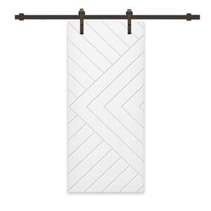 Chevron Arrow 24 in. x 84 in. Fully Assembled White Stained MDF Modern Sliding Barn Door with Hardware Kit