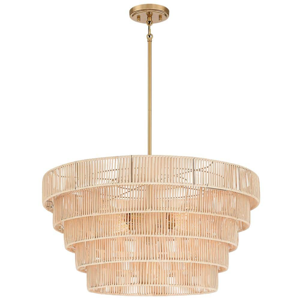 TRUE FINE Piersan 26 in. 5-Light Brass Modern Bohemian Chandelier with  Tiered Rattan Shade TD10057C - The Home Depot