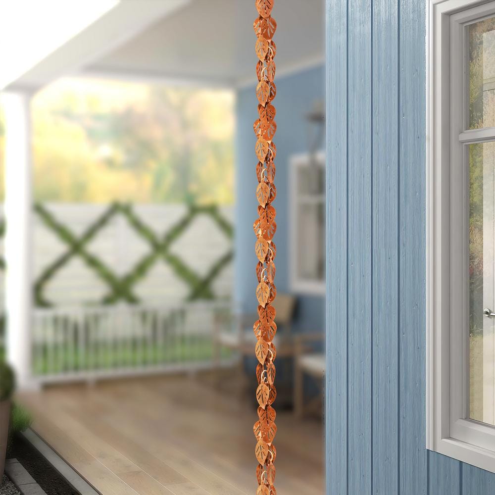 Pure Copper Cascading Leaves 8.5 ft Rain Chain