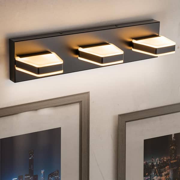 Celine Black 20.47 in. W 3-Light Modern Trapezoidal Dimmable LED Vanity Light