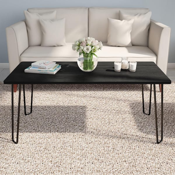 Lavish Home 41.25 in. Black Coffee Table with Hairpin Legs