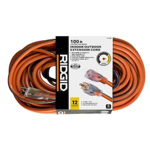 100 ft. 12/3 Heavy Duty Indoor/Outdoor Extension Cord with Lighted End, Orange/Grey