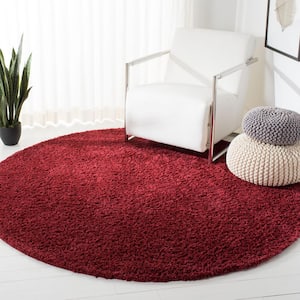 August Shag Burgundy 7 ft. x 7 ft. Round Solid Area Rug