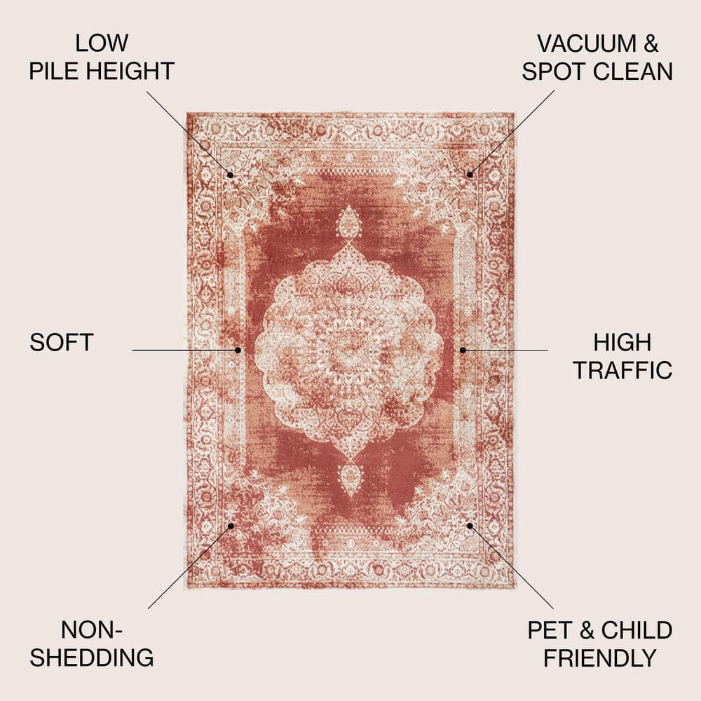 Peach/Ivory Reversible Rectangular Synthetic 4' x 6' Area Rug