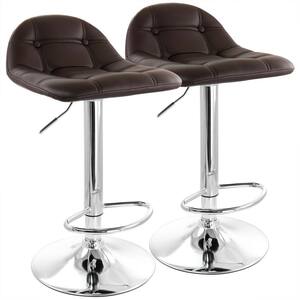 2-Piece Adjustable Faux Leather 29.2 Low Back Metal Bar Stool in Dark Brown with Chrome Base