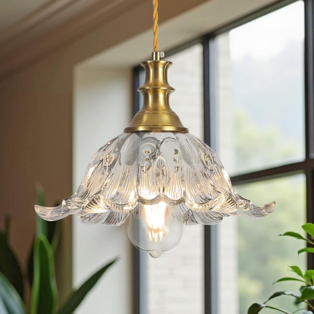 Ray Home 60W Petal-Shaped Clear Glass Pendant Light Mid-Century Modern Gold Fixture for Kitchen Island Bedroom Foyer price history on PriceWatchPro
