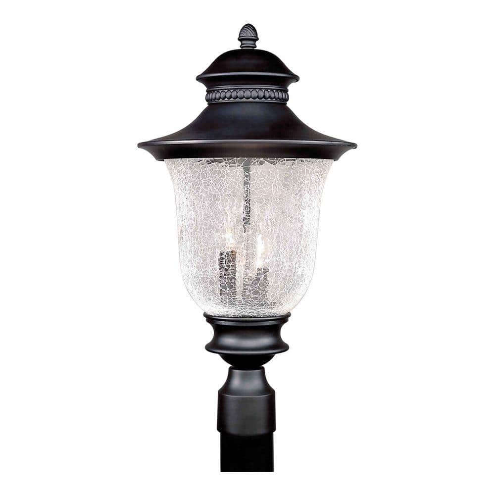 Forte Lighting 3 Light Black Outdoor Post Light With Clear Crackle Glass Shade 1727 03 04 The Home Depot