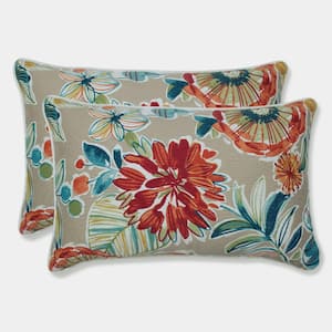 Floral Tan Rectangular Outdoor Lumbar Throw Pillow 2-Pack