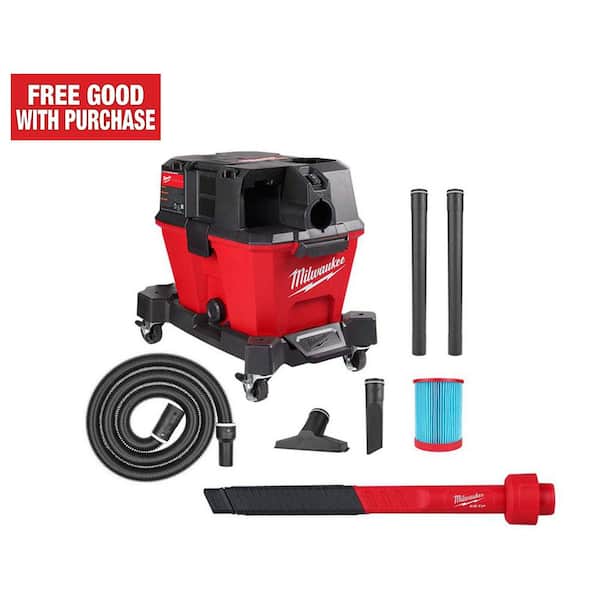 Milwaukee 0910-20-49-90-2030 M18 Fuel 6 gal. Cordless Wet/Dry Shop VAC W/Filter, Hose and AIR-TIP 1-1/4 in. - 2-1/2 in. (1-Piece) Flex Crevice Tool