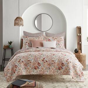 Leonora 3-Piece Dusty Pink Floral Cotton Full/Queen Quilt Set