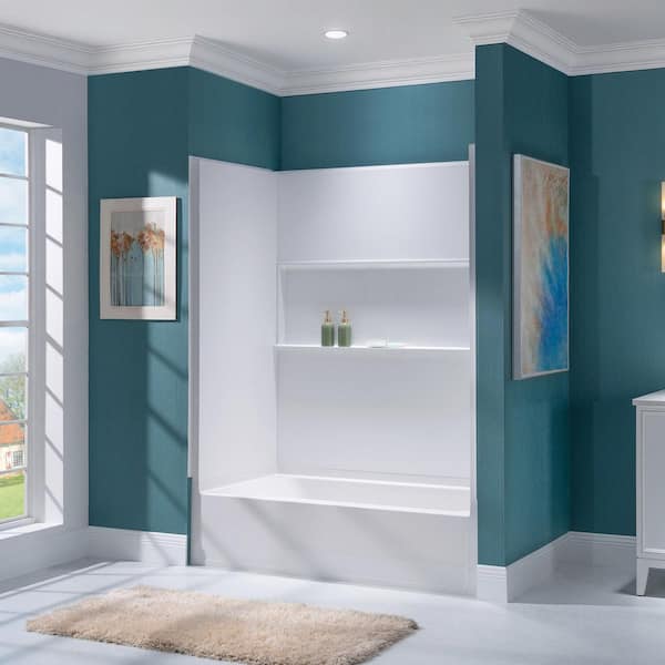60 in. L x 32 in. W x 64 in. Rectangular Alcove Tub/Shower Combo Unit with Left Hand Drain in White