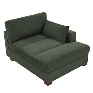Modern Right Armrest Green Corduroy Fabric Upholstered Tufted Chaise Longue with Wood Frame and 1-Pillow
