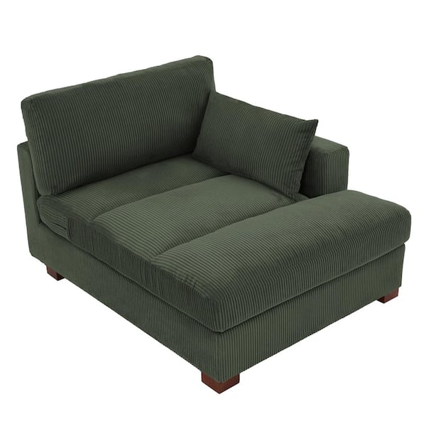 Uixe Modern Right Arm Facing Green Corduroy Polyester Upholstered Tufted Chaise Lounge with Wood Frame and 1-Pillow