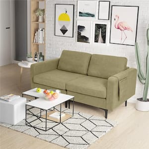 66 in. Width Green Modern Loveseat Linen Fabric 2-Seat Sofa Couch with Side Storage Pocket