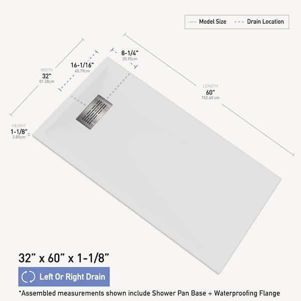 CASTICO - Sierra Light 32 in. x 60 in. x 84 in. Solid Composite Stone Alcove Shower Kit with Walls and White Pan Base L/R Drain