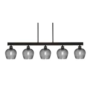 Albany 60-Watt 5-Light Espresso Linear Pendant Light with Smoke Textured Glass Shades and No Bulbs Included