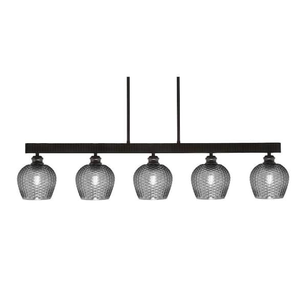 Unbranded Albany 60-Watt 5-Light Espresso Linear Pendant Light with Smoke Textured Glass Shades and No Bulbs Included