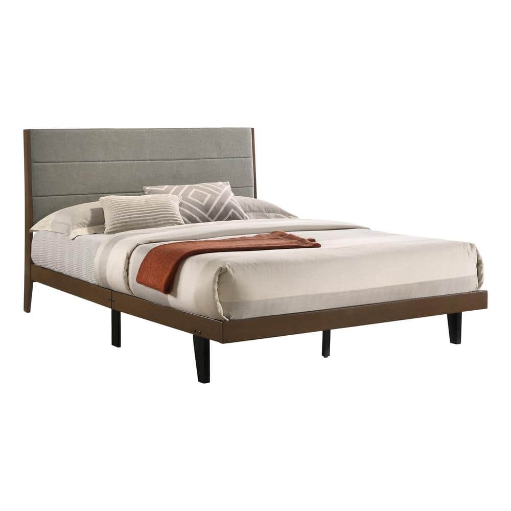 Coaster Home Furnishings Mays Walnut Brown and Gray Upholstered Wood Frame Queen Platform Bed, Walnut Brown and Grey -  215961Q