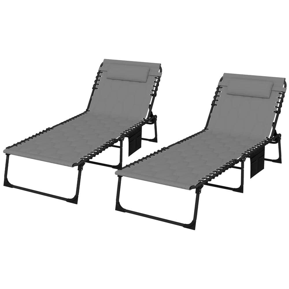 Folding Gray Oxford Fabric Outdoor Tanning Chair with Padded Seat, Side Pocket and Headrest price history on PriceWatchPro
