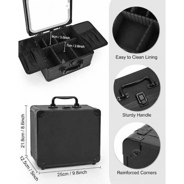 【a.testoni】メイクボックス　ハードケース　ナイルクロコダイル　黒. Anqtovp Cosmetic/Toiletry Bag w/ LED Mirror Travel Train Case with