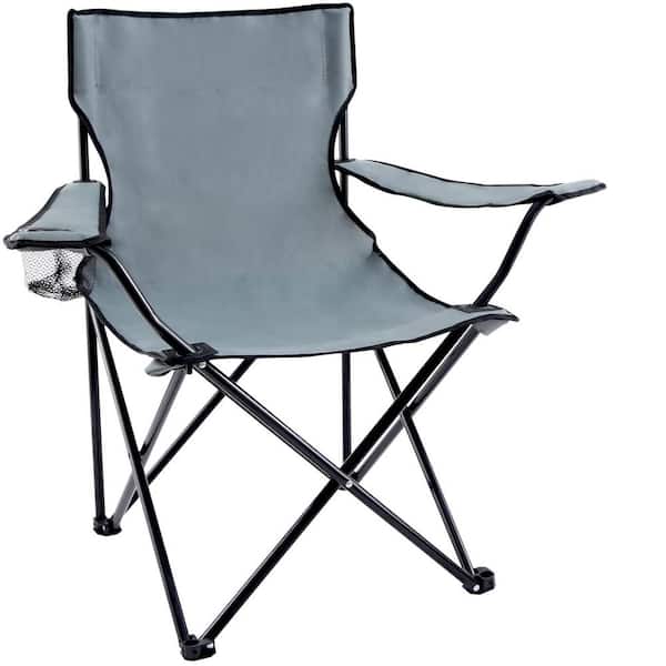 ouoteto Heavy-Duty Steel Frame Gray Outdoor Sports Padded Folding Camping Chair with Cup Holder