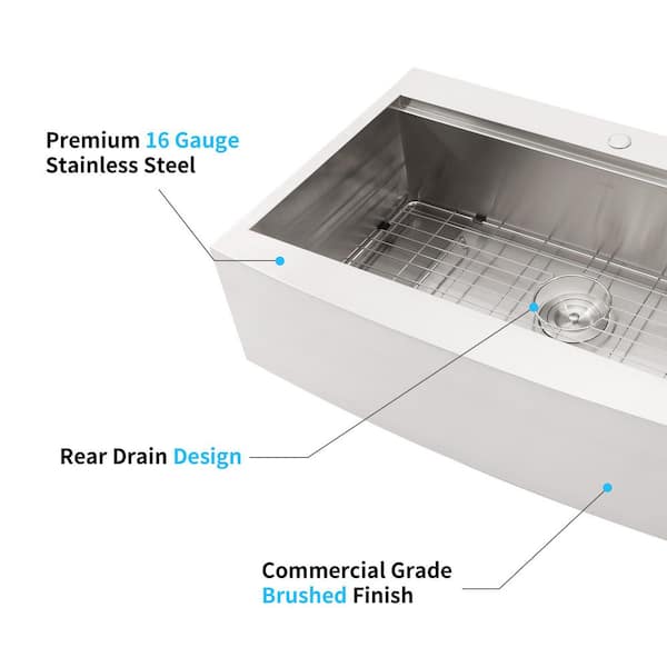 Unbranded - 16-Gauge Stainless Steel 33 in. Single Bowl Farmhouse Apron Workstation Kitchen Sink in Brushed Nickel