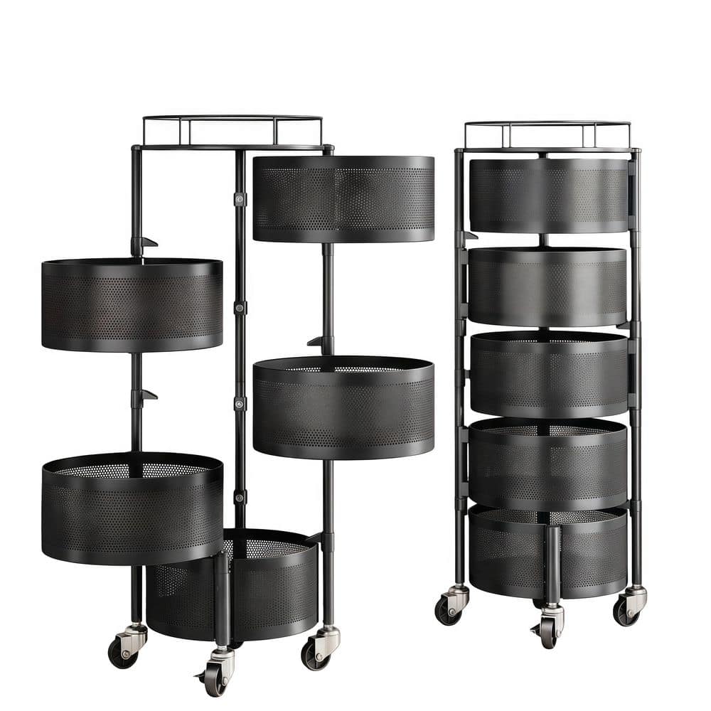 Black Metal Fruit and Vegetable Basket Bowls Wire Basket Organizer on Wheels Metal Top Lid 5 Tier Rotating Storage Cart price history on PriceWatchPro