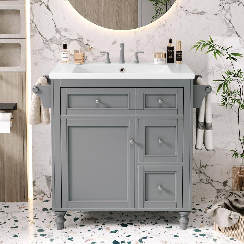 30 in. W x 18 in. D x 34 in. H Single Sink Freestanding Bath Vanity in Gray