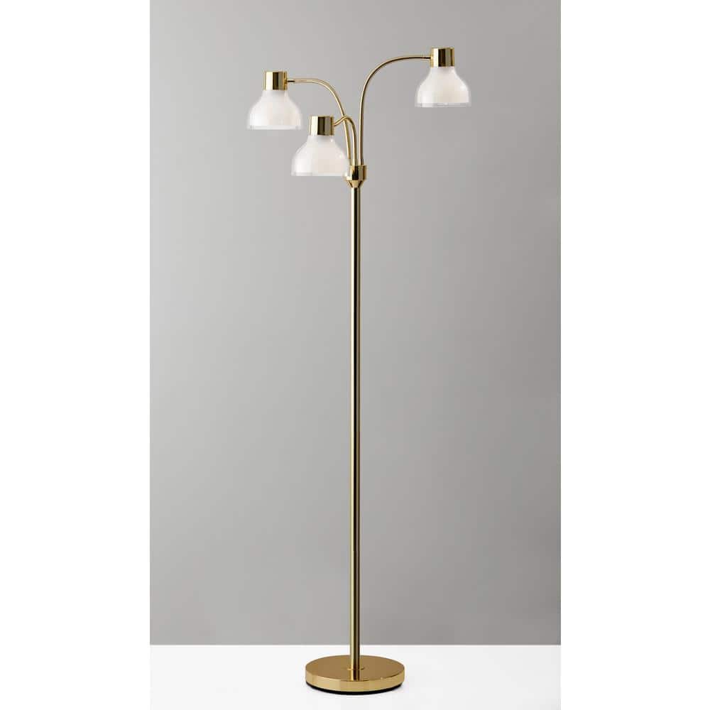Presley Adjustable 3-Arm Arc Floor Lamp in Shiny Gold with Frosted Shade