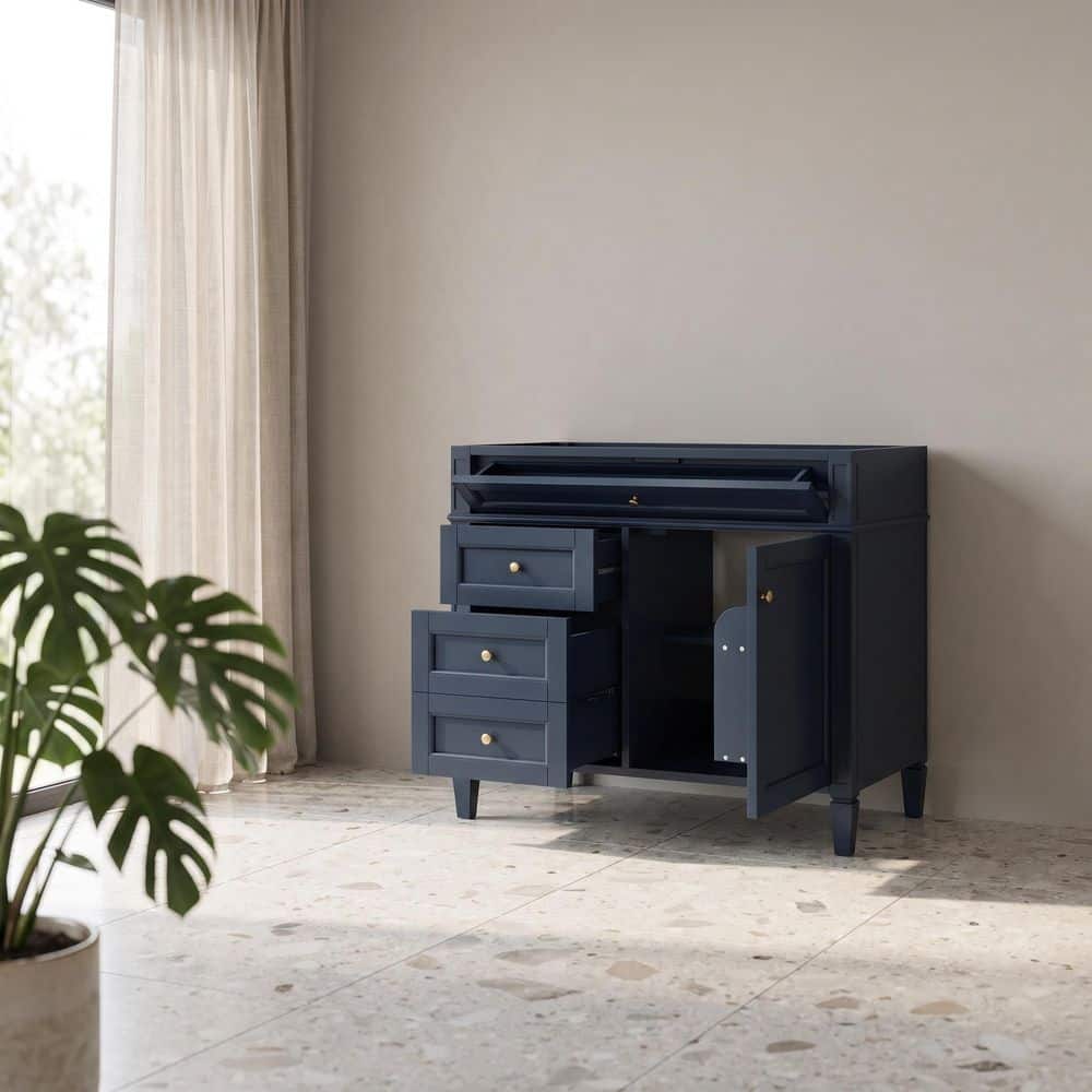 36 in. Bath Vanity Cabinet without Top in Blue with 2 Drawers and a Tip-out Drawer
