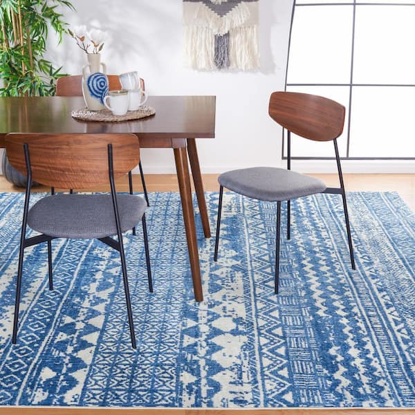 Brentwood 7 ft. x 7 ft. Blue/Ivory Distressed Striped Square Area Rug