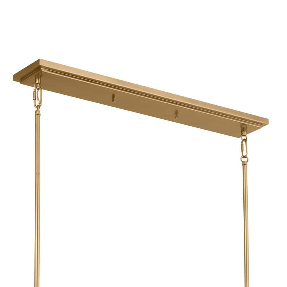 Brushed Brass 10-Light Linear Chandelier with Fabric Drum Shades