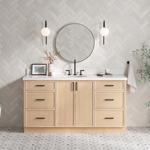 Kelly 67 in. W x 22 in. D x 36 in. H Single Bath Vanity in Oak with Pure White Quartz Top