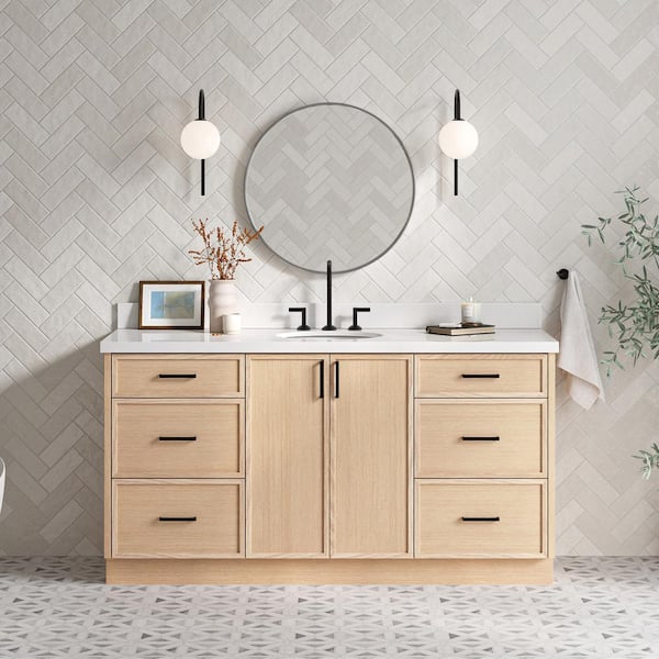 ARIEL Kelly 67 in. W x 22 in. D x 36 in. H Single Bath Vanity in Oak with Pure White Quartz Top