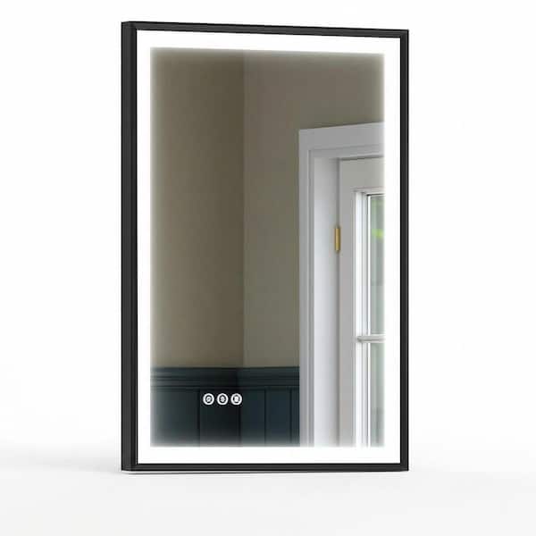24 in. W x 36 in. H Black Aluminum Framed Rectangle Frameless-Look LED Bathroom Vanity Mirror, Anti-Fog