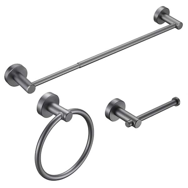 Dracelo 3-Piece Set Bath Hardware Set with Toilet Paper Holder, Rack, Bearing Capacity 18.9 in. Gray
