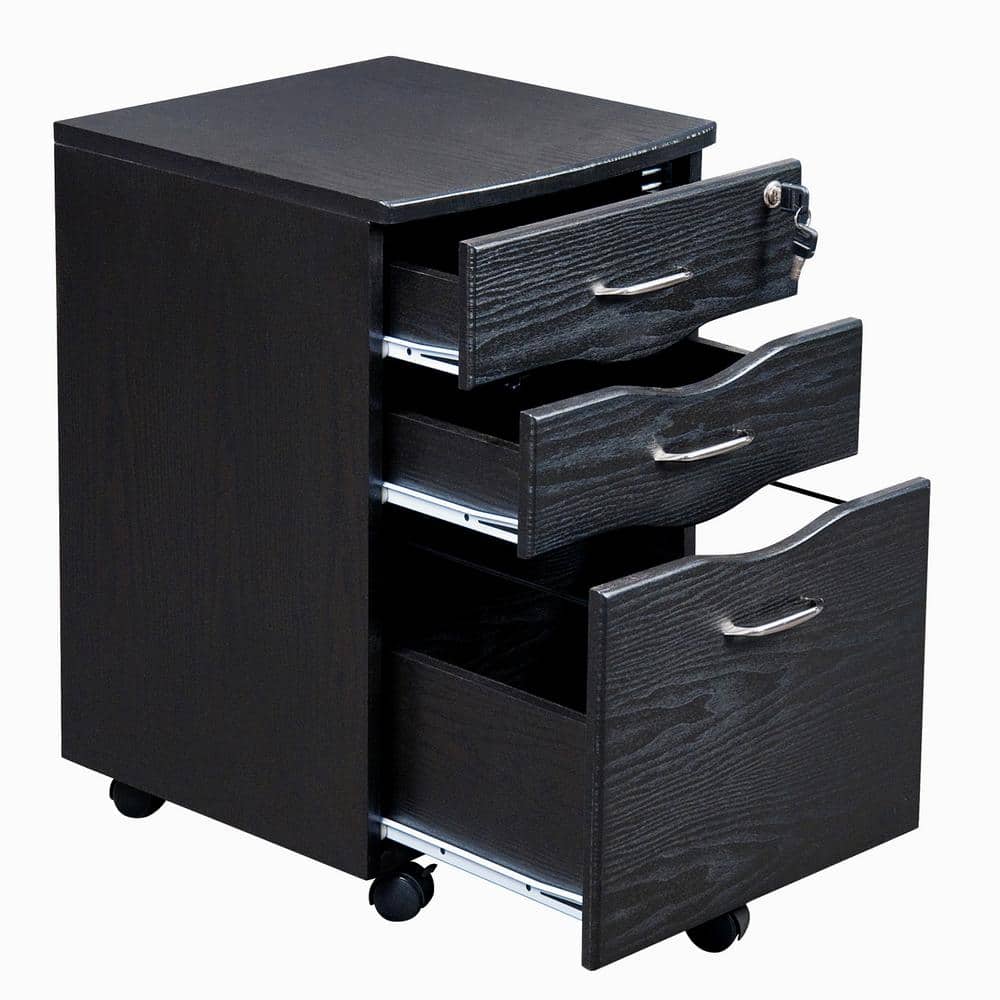 Espresso 3-Drawer Lockable Mobile Filing Cabinet