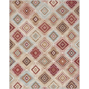 Ivory 7 ft. 10 in. x 9 ft. 10 in. Flat-Weave Kings Court Richard Tribal Diamond Pattern Area Rug