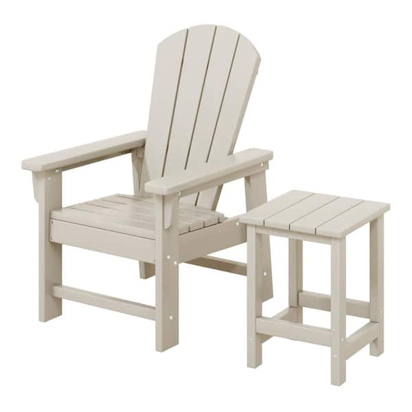 WESTIN OUTDOOR Children's Laguna Outdoor Patio All Weather Plastic Kids 2-Piece Adirondack Chair with Side Table in Sand