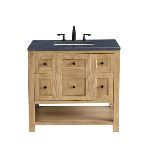James Martin Vanities Breckenridge 36.0 in. W x 23.5 in. D x 34.2 in. H Bathroom Vanity in Light Oak with Charcoal Soapstone Quartz Top