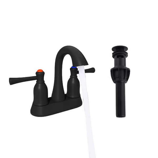 Boyel Living 4 in. Center Set Double Handle 3-Holes Bathroom Sink Faucet with Pop-Up Drain in Matte Black